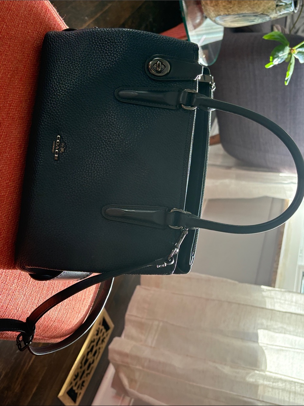 Coach Black Pebbled Leather Satchel with Detachable Strap
